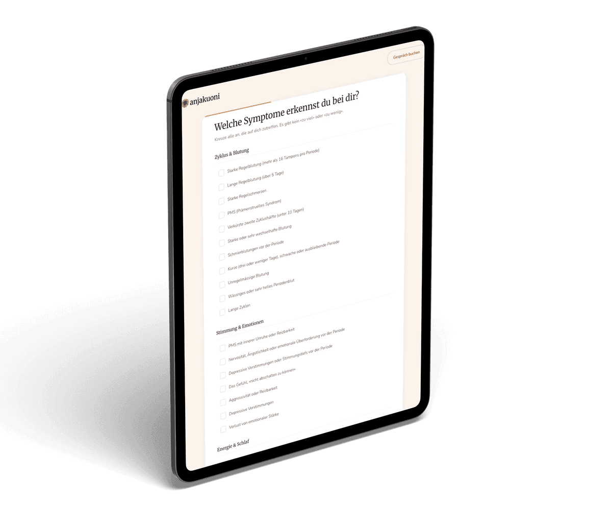 Hormon-Check Vorschau auf einem Tablet
